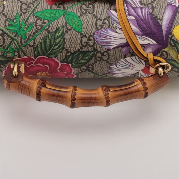 Gucci Bamboo GG flora PVC & leather 2way handbag Yellow 603221 - Picture 5 of 11